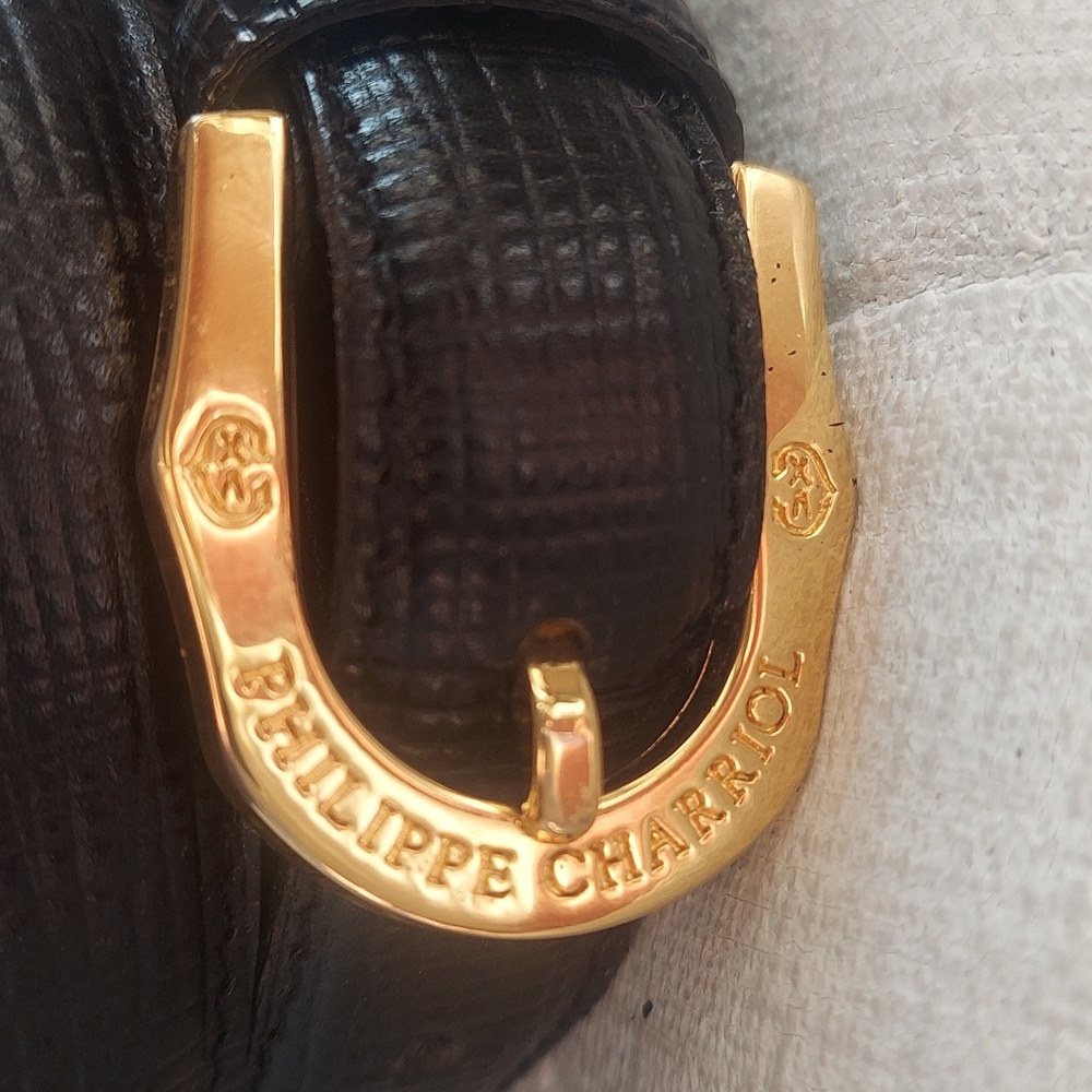 PHILIPPE CHARRIOL Black Gold Signature Classic Leather Belt - Picture 4 of 6
